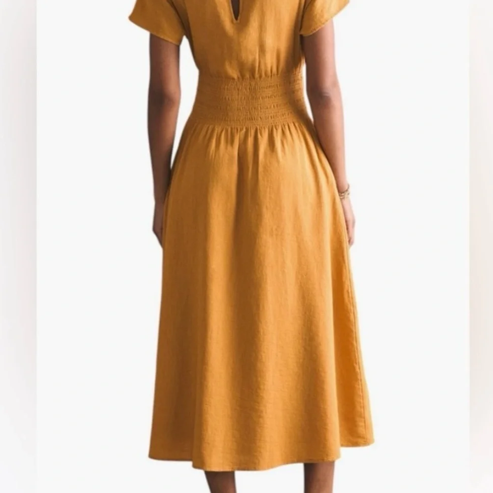 Faherty Coast to Coast Midi Dress Smocked Waist Cotton Honey Mustard Size M NWT - Picture 3 of 14